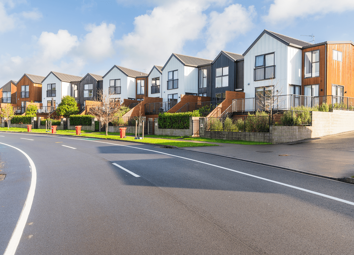 Contemporary suburban neighborhood street view