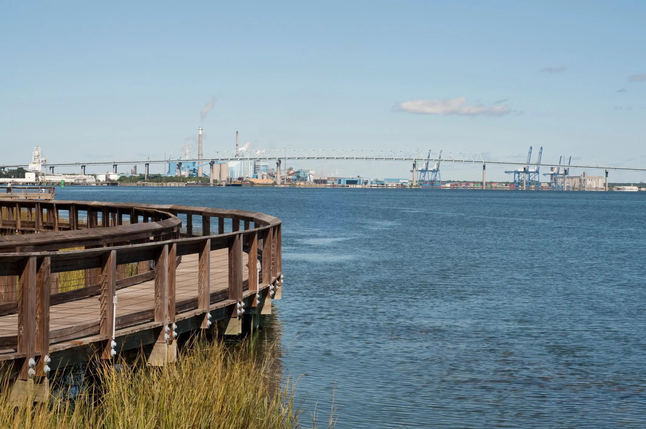 Wooden boardwalk by the water