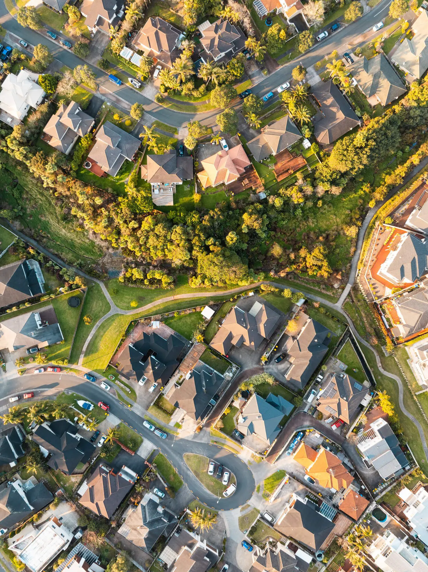 Aerial view of suburban neighborhood