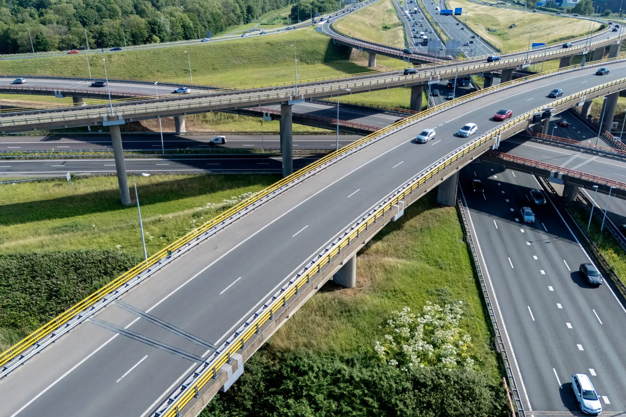 Cars driving on multi-level overpass